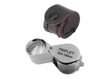 LOUPE 10X TRIPLET CHROMEE LENTILLE 18 mm + étui
