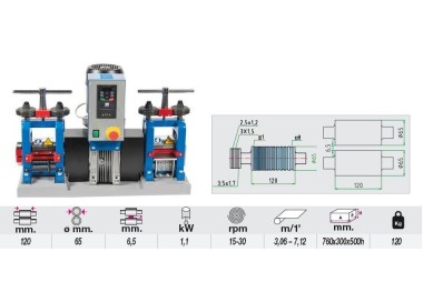 LAMINOIR ELECTRIQUE DOUBLE AVEC VARIATEUR 120MM - PLAQUE ET FIL