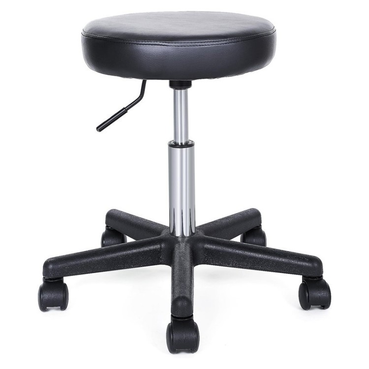 Tabouret noir avec assise rembourrée à gaz avec roulette gaz moyen 44/56 cm
