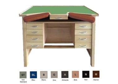 ETABLI HORLOGER AVEC 8 TIROIRS - Couleur : Top Vert Accoudoir : Marron