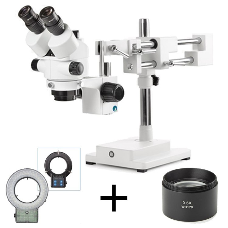 PACK - ENSEMBLE TRINOCULAIRE TETE + PIED DOUBLE + ECLAIRAGE LED + 0.5X EUROMEX