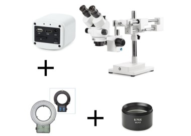 PACK - TRINOCULAIRE + PIED DOUBLE + ECLAIRAGE LED + 0.5X + CAMERA EUROMEX