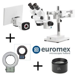 PACK -TRINOCULAIRE + PIED DOUBLE + ECLAIRAGE LED + 0.5X + CAMERA + ECRAN EUROMEX